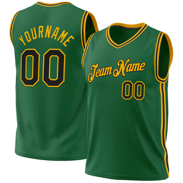 Custom Kelly Green Black-Gold Authentic Throwback Basketball Jersey