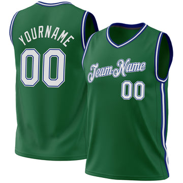Custom Kelly Green White-Royal Authentic Throwback Basketball Jersey