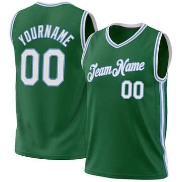 Custom Kelly Green White-Light Blue Authentic Throwback Basketball Jersey