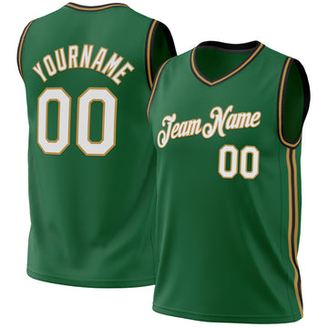 Custom Kelly Green Old Gold-Black Authentic Throwback Basketball Jersey