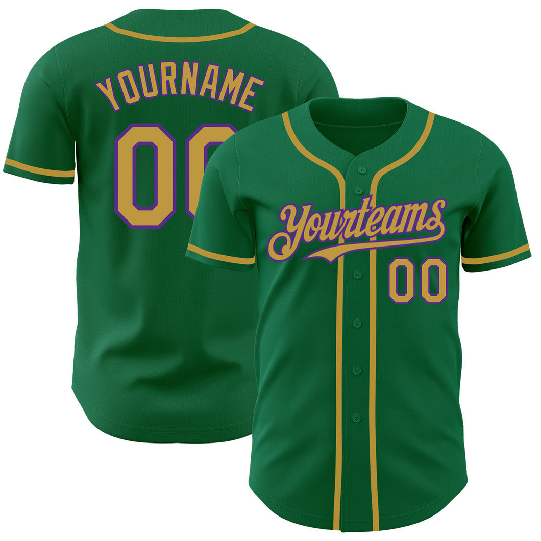 Custom Kelly Green Old Gold-Purple Authentic Baseball Jersey