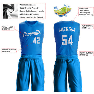 Custom Blue White Round Neck Suit Basketball Jersey