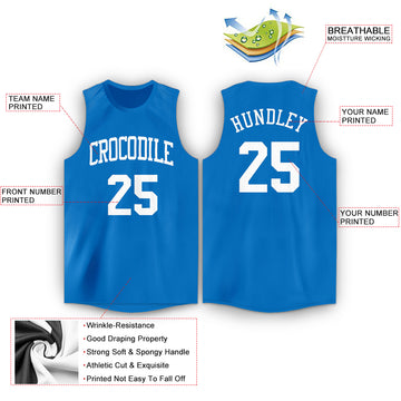 Custom Blue White Round Neck Basketball Jersey