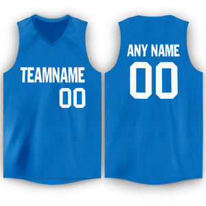 Custom Blue White V-Neck Basketball Jersey