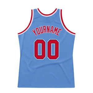 Custom Light Blue Red-Navy Authentic Throwback Basketball Jersey