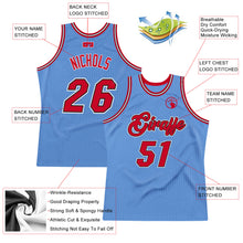 Load image into Gallery viewer, Custom Light Blue Red-Black Authentic Throwback Basketball Jersey
