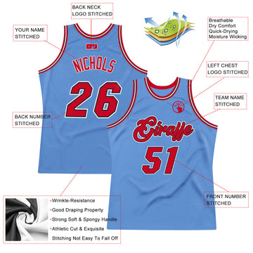 Custom Light Blue Red-Black Authentic Throwback Basketball Jersey