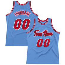 Load image into Gallery viewer, Custom Light Blue Red-Black Authentic Throwback Basketball Jersey
