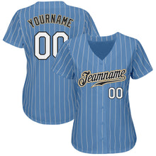 Load image into Gallery viewer, Custom Light Blue White Pinstripe White-Old Gold Authentic Baseball Jersey

