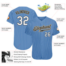 Load image into Gallery viewer, Custom Light Blue White Pinstripe White-Old Gold Authentic Baseball Jersey
