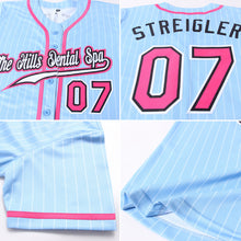 Load image into Gallery viewer, Custom Light Blue White Pinstripe Pink-Black Authentic Baseball Jersey
