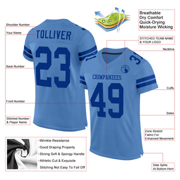 Custom Powder Blue Royal Mesh Authentic Football Jersey