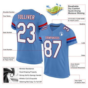 Custom Powder Blue White-Royal Mesh Authentic Football Jersey