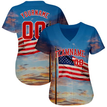 Загрузить изображение в средство просмотра галереи, Custom Light Blue Red-White 3D American Flag Fashion Authentic Baseball Jersey
