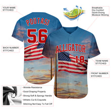 Загрузить изображение в средство просмотра галереи, Custom Light Blue Red-White 3D American Flag Fashion Authentic Baseball Jersey
