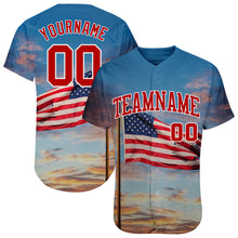 Загрузить изображение в средство просмотра галереи, Custom Light Blue Red-White 3D American Flag Fashion Authentic Baseball Jersey
