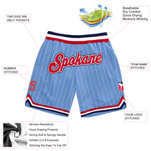 Load image into Gallery viewer, Custom Light Blue White Pinstripe Red-Navy Authentic Basketball Shorts
