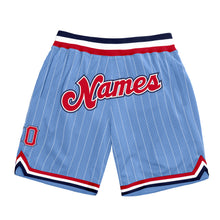 Load image into Gallery viewer, Custom Light Blue White Pinstripe Red-Navy Authentic Basketball Shorts
