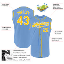 Load image into Gallery viewer, Custom Light Blue Gold-White Authentic Sleeveless Baseball Jersey
