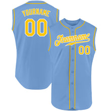 Load image into Gallery viewer, Custom Light Blue Gold-White Authentic Sleeveless Baseball Jersey
