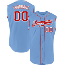 Laden Sie das Bild in den Galerie-Viewer, Custom Light Blue Red-White Authentic Sleeveless Baseball Jersey
