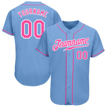 Laden Sie das Bild in den Galerie-Viewer, Custom Light Blue Pink-White Authentic Baseball Jersey
