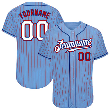 Custom Light Blue Red Pinstripe White-Royal Authentic Baseball Jersey