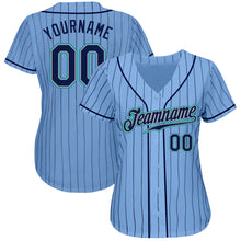 Load image into Gallery viewer, Custom Light Blue Navy Pinstripe Navy-Teal Authentic Baseball Jersey
