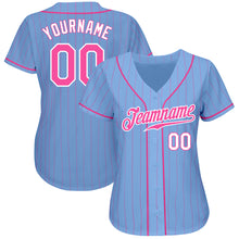 Laden Sie das Bild in den Galerie-Viewer, Custom Light Blue Pink Pinstripe Pink-White Authentic Baseball Jersey
