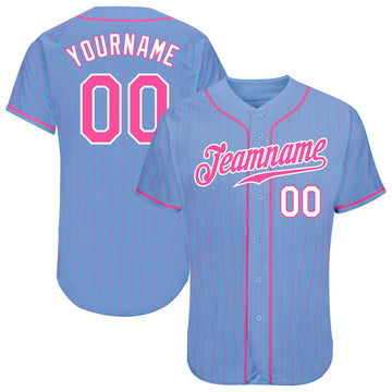 Custom Light Blue Pink Pinstripe Pink-White Authentic Baseball Jersey