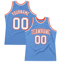 Laden Sie das Bild in den Galerie-Viewer, Custom Light Blue White-Orange Authentic Throwback Basketball Jersey
