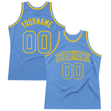 Laden Sie das Bild in den Galerie-Viewer, Custom Light Blue Light Blue-Gold Authentic Throwback Basketball Jersey

