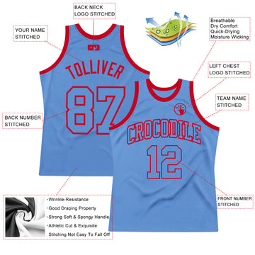 Custom Light Blue Light Blue-Red Authentic Throwback Basketball Jersey