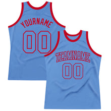 Load image into Gallery viewer, Custom Light Blue Light Blue-Red Authentic Throwback Basketball Jersey
