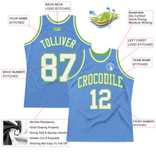 Load image into Gallery viewer, Custom Light Blue White-Neon Green Authentic Throwback Basketball Jersey
