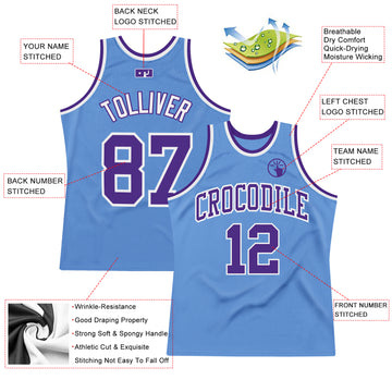 Custom Light Blue Purple-White Authentic Throwback Basketball Jersey