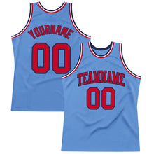 Load image into Gallery viewer, Custom Light Blue Red-Navy Authentic Throwback Basketball Jersey
