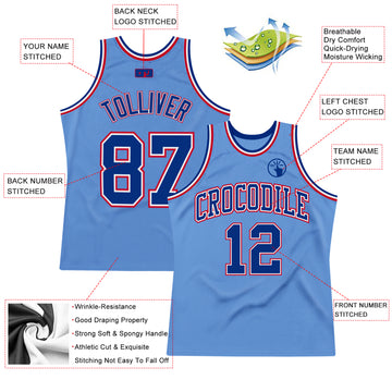 Custom Light Blue Royal-Red Authentic Throwback Basketball Jersey