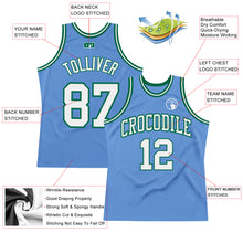 Load image into Gallery viewer, Custom Light Blue White-Kelly Green Authentic Throwback Basketball Jersey
