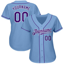 Laden Sie das Bild in den Galerie-Viewer, Custom Light Blue Purple-White Authentic Baseball Jersey
