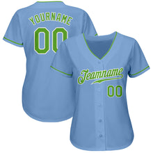 Load image into Gallery viewer, Custom Light Blue Neon Green-White Authentic Baseball Jersey
