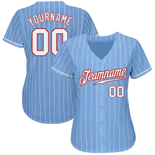 Load image into Gallery viewer, Custom Light Blue White Pinstripe White-Red Authentic Baseball Jersey
