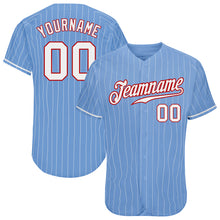 Загрузить изображение в средство просмотра галереи, Custom Light Blue White Pinstripe White-Red Authentic Baseball Jersey
