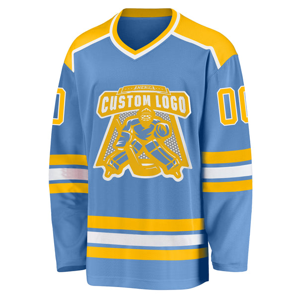 Cheap Custom Light Blue Gold-White Hockey Jersey Free Shipping –  CustomJerseysPro