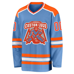 Custom Light Blue Orange-White Hockey Jersey