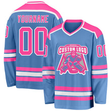 Laden Sie das Bild in den Galerie-Viewer, Custom Light Blue Pink-White Hockey Jersey
