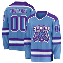 Laden Sie das Bild in den Galerie-Viewer, Custom Light Blue Purple-White Hockey Jersey
