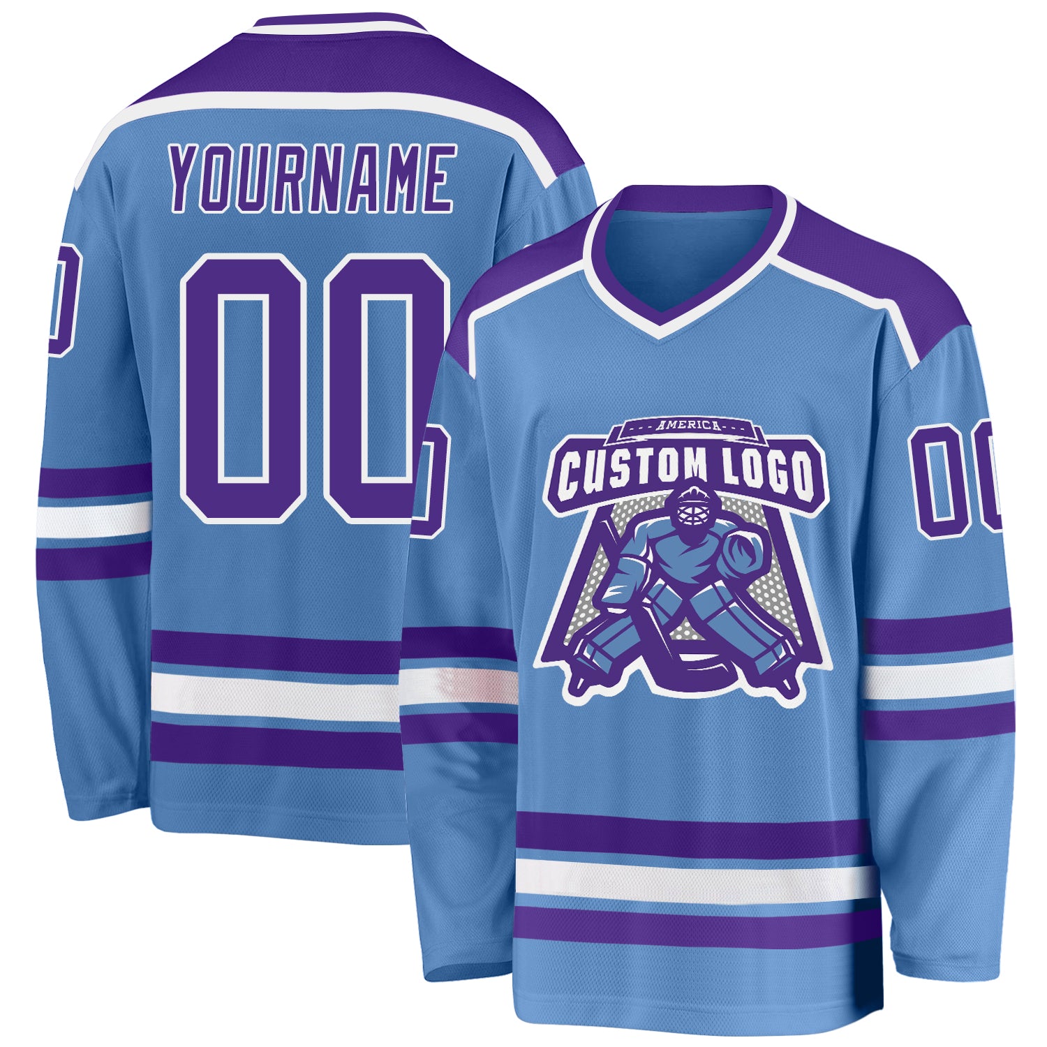 Custom Hockey Jersey Black Purple-White