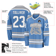 Load image into Gallery viewer, Custom Light Blue White-Gray Hockey Jersey

