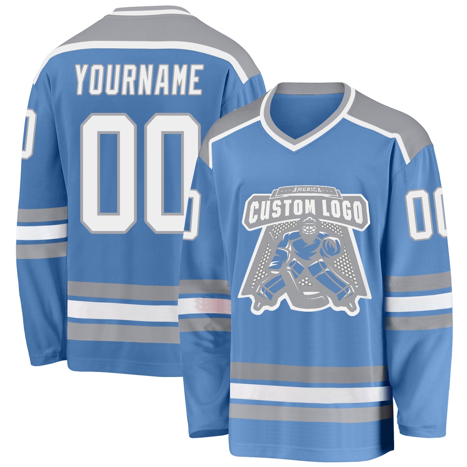 Custom Sky Blue Black-White Hockey Jersey Discount